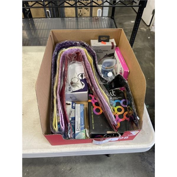 ASSORTED NEW ITEMS, HOUSEHOLD ELECTRONICS, TIES, ETC