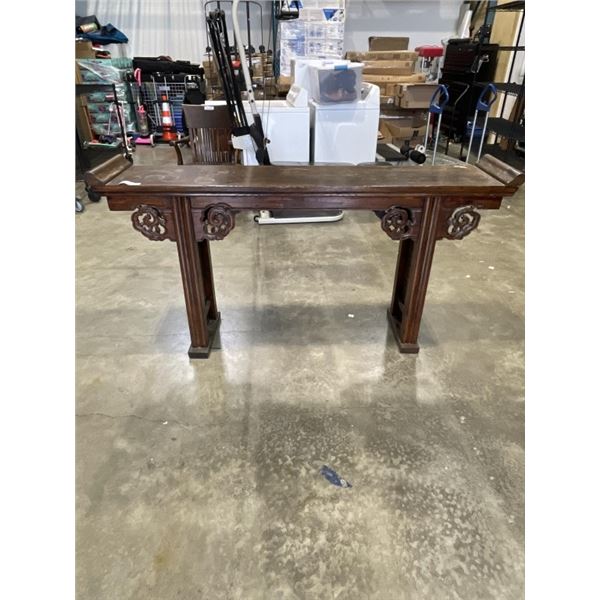 ANTIQUE EASTERN CARVED HALL / SOFA TABLE 73 INCH LONG, 14 INCH DEEP 38 INCH TALL