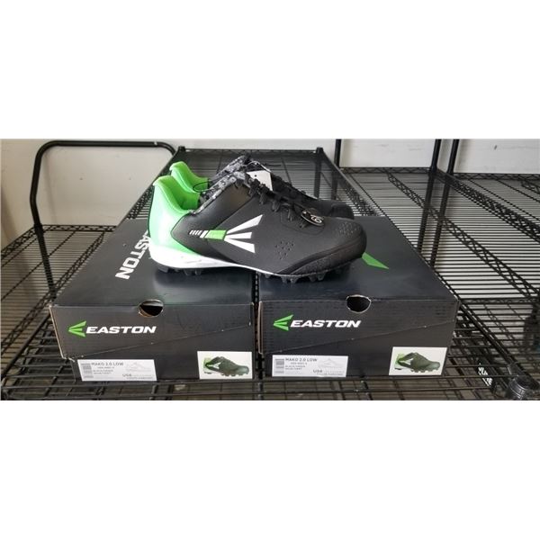 2 NEW PAIRS OF EASTON MAKO 2.0 LOW BLACK / GREEN BASEBALL CLEATS, SIZE US 6 YOUTH