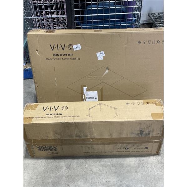 VIVO BLACK 75"X63"CORNER TABLE TOP AND WHITE LARGE ELETRIC SINGLE CORNER DESK FRAME