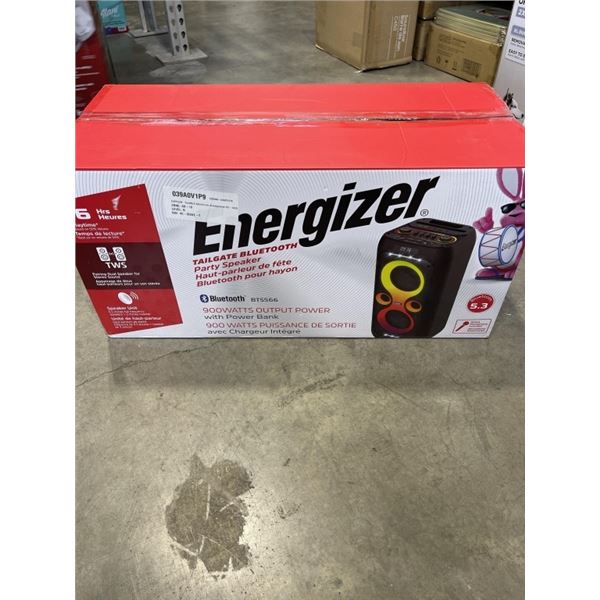 ENERGIZER TAILGATE BLUETOOTH PARTY SPEAKER, 900 WATTS OUTPUT WITH POWER BANK