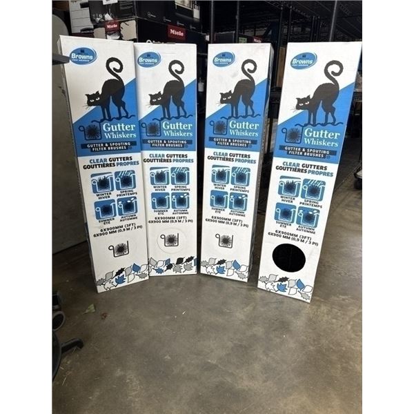 4 NEW CASES OF GUTTER WHISKERS, 72FT TOTAL, EACH CASE HAS 6-3FT LENGTHS RETAIL VALUE $170 PLUS
