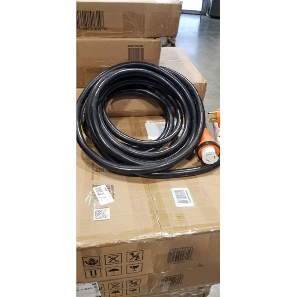 50FT AS NEW 50 AMP RV EXTENSION CABLE, TWIST LOCK AND HANDLE