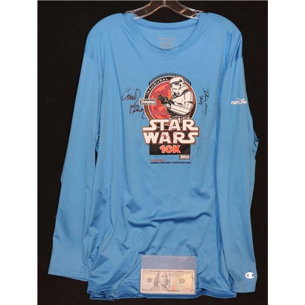 STAR WARS 10K 2015 PROMO SHIRT SIGNED BY CARRIE FISHER & DAISY RIDLEY