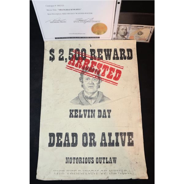 SHANGHAI KNIGHTS KELVIN DAY WANTED POSTER SCREEN USED W/ PROVENANCE