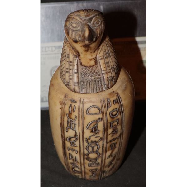 MUMMY THE CANOPIC JAR WITH HIEROGLYPHS VERY WELL MADE HEAVY