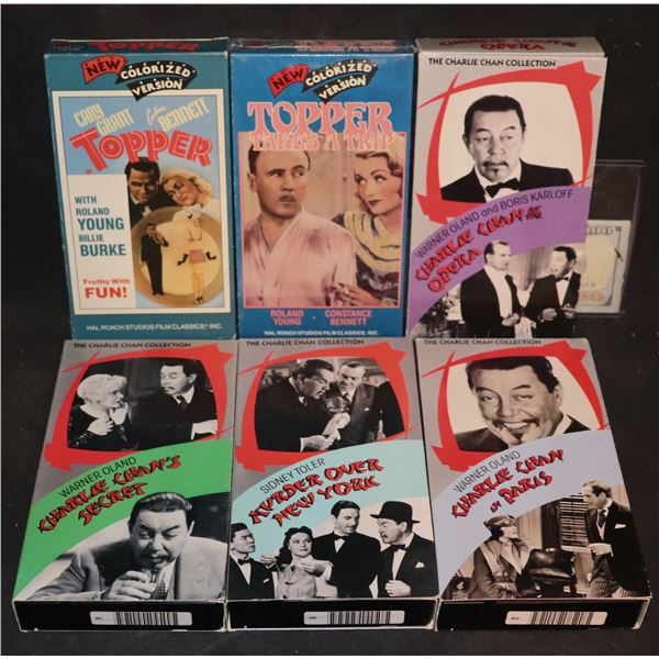 VINTAGE VIDEO TAPE TOPPER AND THE CHARLIE CHAN COLLECTIONS LOTS OF 6