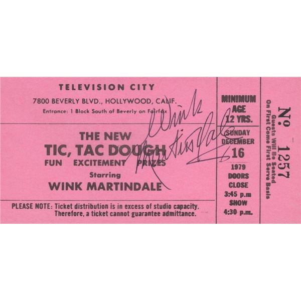 Wink Martindale signed Tic, Tac Dough admission ticket