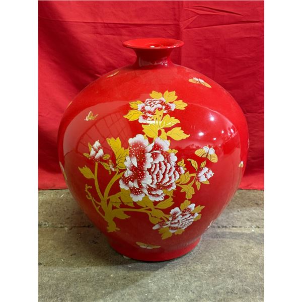Stamped Red Globular Asian Vase