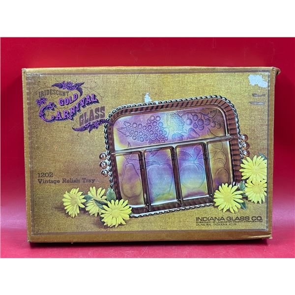 Indiana Glass Co. Iridescent Gold Carnival Glass Relish Tray