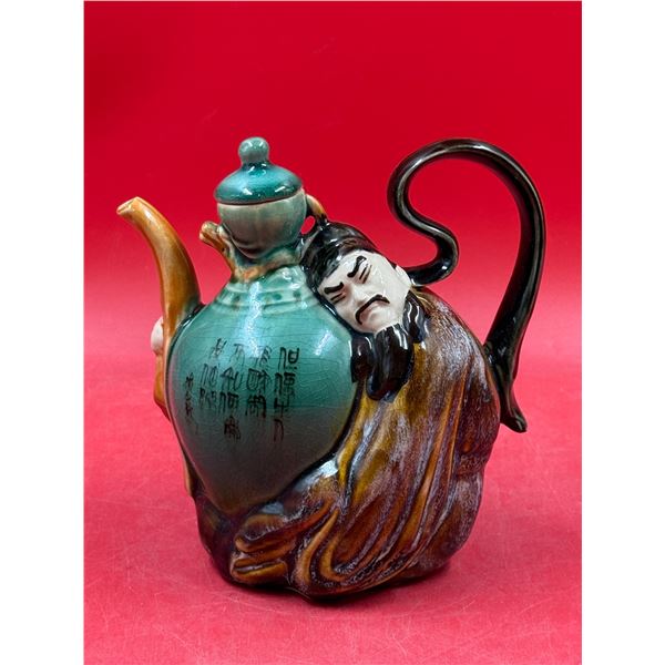 Stamped Chinese Majolica Sleeping Li Bai Figural Teapot