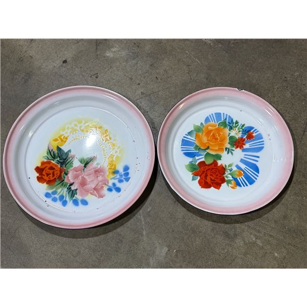 2 MCM Enamelware Metal Trays