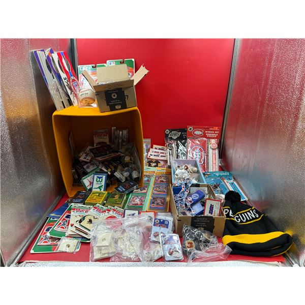 Sports Collectible Lot w/ Cards, Pins, Air Fresheners, & More