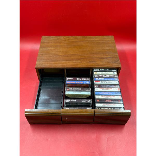 Lot of Cassette Tapes w/ Wooden Storage Case