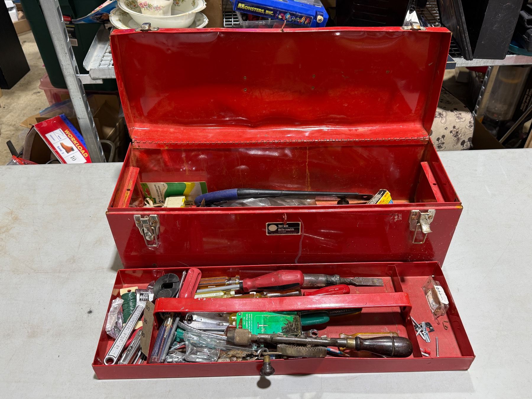 Red Metal Toolbox w/ Assorted Tools