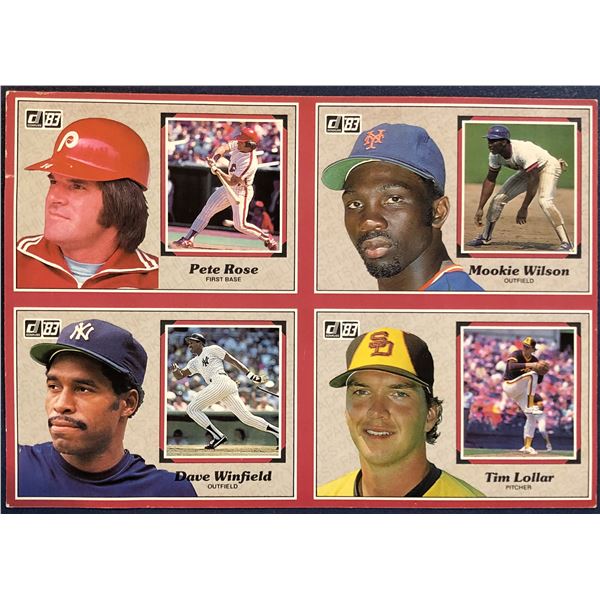 1983 DONRUSS MLB POSTCARDS FOUR UP PANEL - PETE ROSE / DAVE WINFIELD (HOF)
