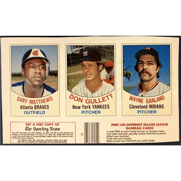 1977 HOSTESS TWINKIES BOX - DON GULLETT / GARY MATTHEWS