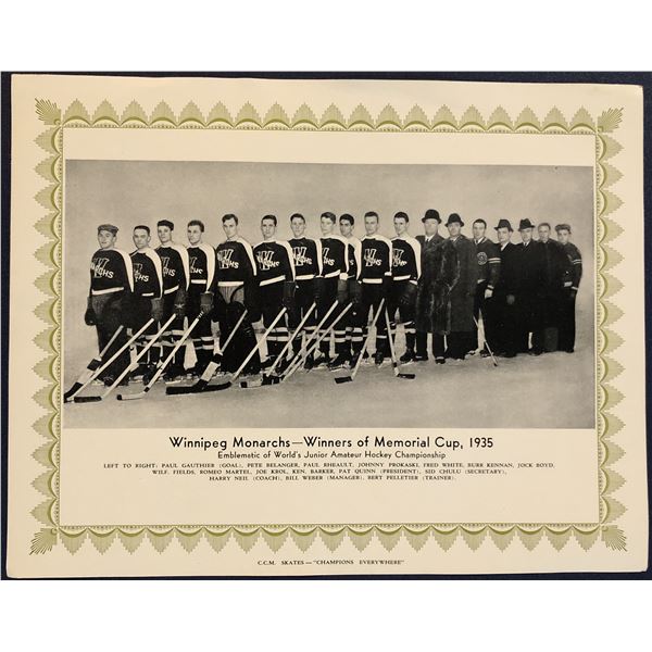CCM HOCKEY TEAM PICTURE 1935 WINNIPEG MONARCHS