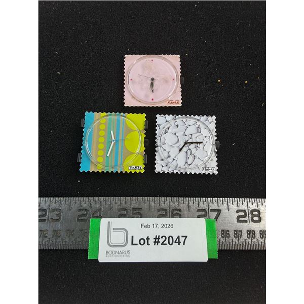 (3) "Stamps" Quartz Watch Heads, As is