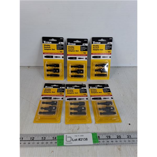 (6) 3PC Stubby Socket Adapter Set- Titan, NIB