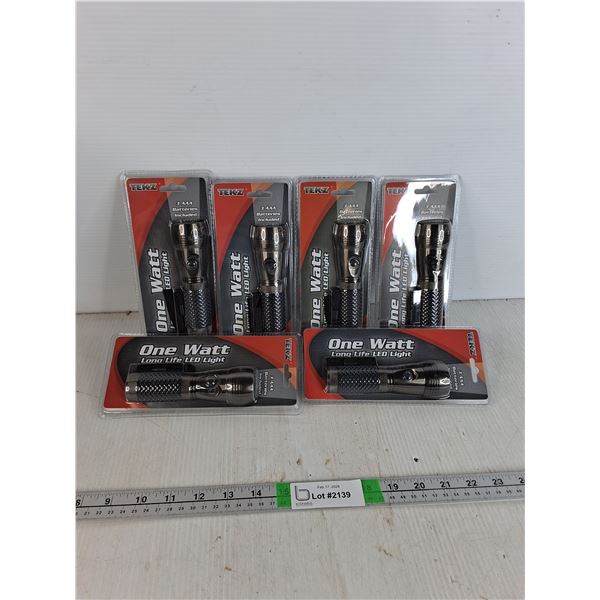 (6) One Watt LED Flashlights- Tekz, NIB