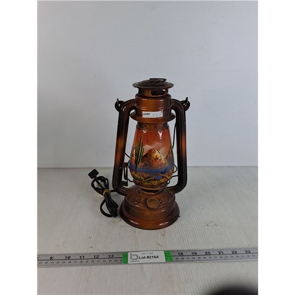 Painted Oil Lantern Style Lamp- H 12", Powers On