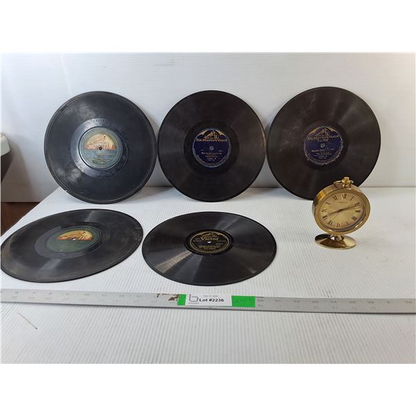 Vintage Records- The Virginians, Harold Harvey, Misc. & Brass Desk Clock- As Is