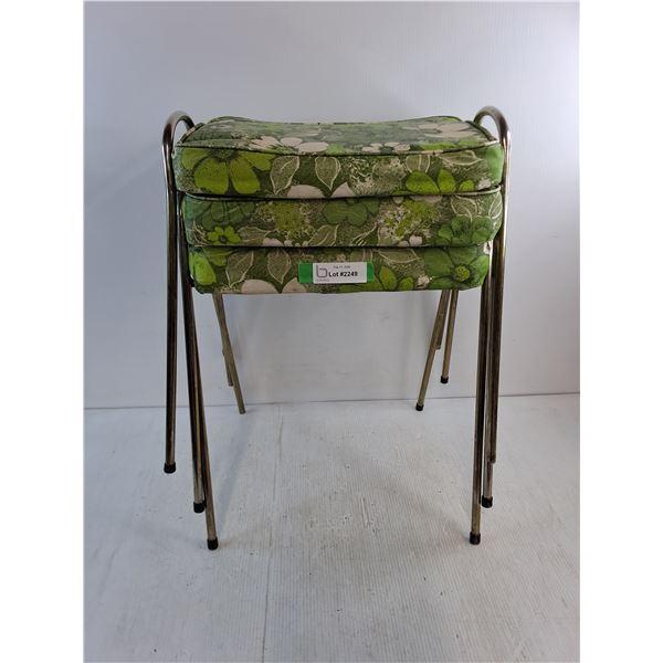 *(3) Vintage MCM Stacking Stools in Green Floral Design - PICK UP ONLY