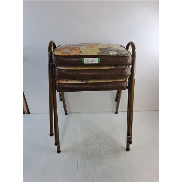 *(3) Vintage MCM Stacking Stools with Floral Design on Vinyl Cushions - PICK UP ONLY