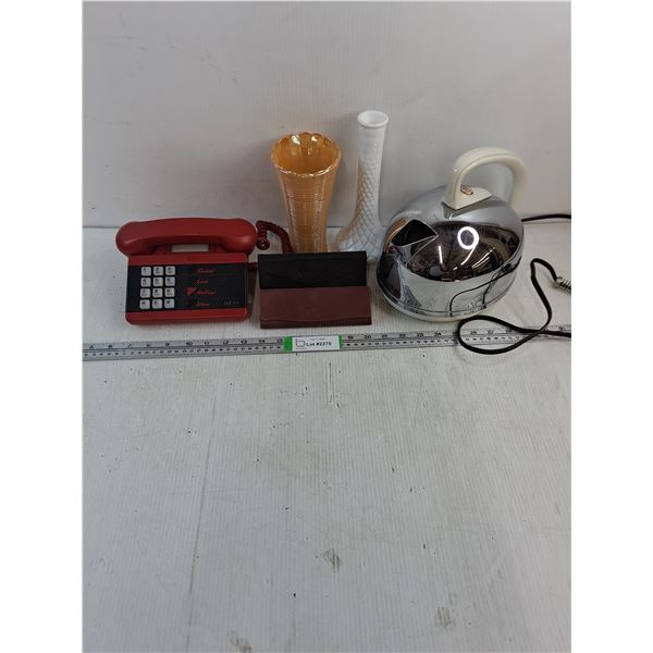 Electric Kettle(untested),Phone,(2) Vases and (2) Pairs of Glasses