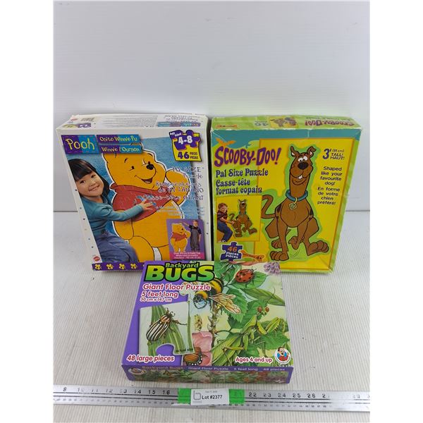 (3) Large Puzzles - Winnie The Pooh, Backyard Bugs, Scooby Doo