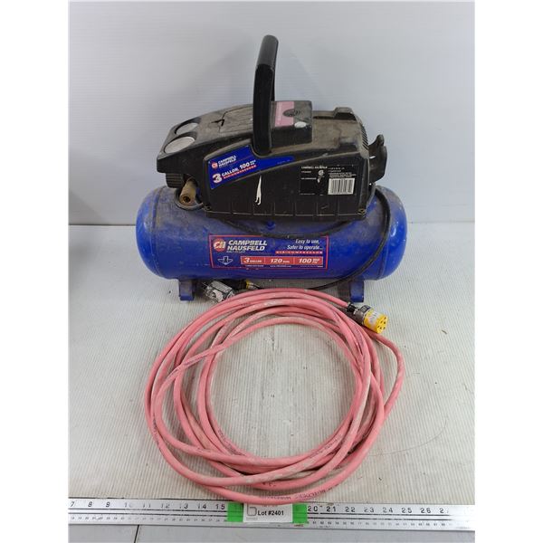 Campbell Hausfeld 3 Gal 100 PSI Max Air Compressor - Powers On, As Is, 7' Extension Cord