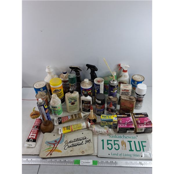 Assorted Sprays - RustCheck, BBQ Grease Buster, Asphalt Cleaner, Misc, Saskatchewan Licence Plate