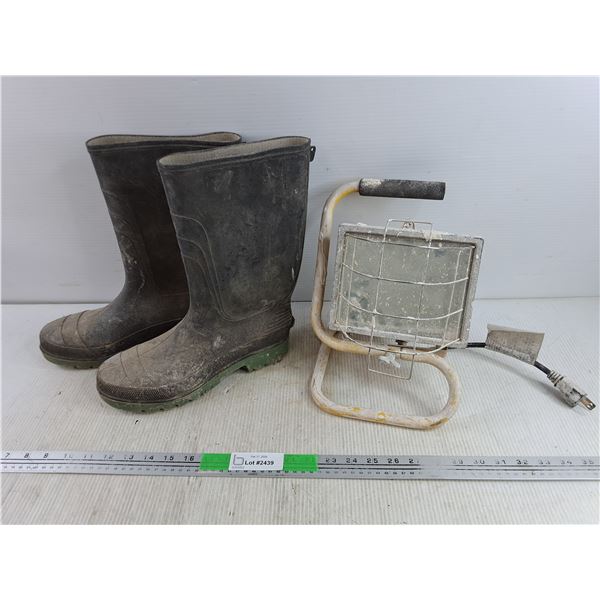 Rubber Boots - Size 10, Work Light - Powers On, As Is - PICK UP