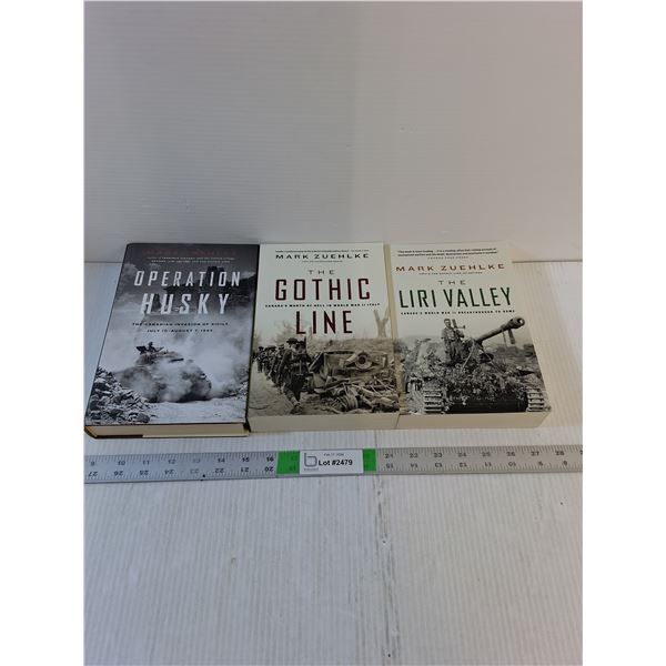 (3) Books- (Mark Zuehlke) Operation Husky, Gothic Line, Liri Valley
