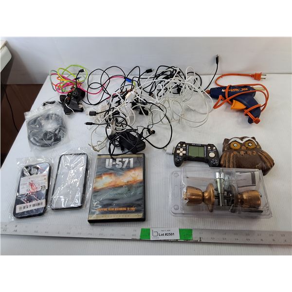 Charging Cables, Doorknob Kit, Hot Glue Gun, Misc.