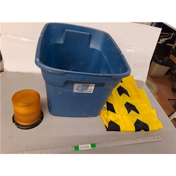 Plastic Storage Tote 23.25" x 18.25" x 15.5", Shower Curtain & Light Beacon- Cannot Ship