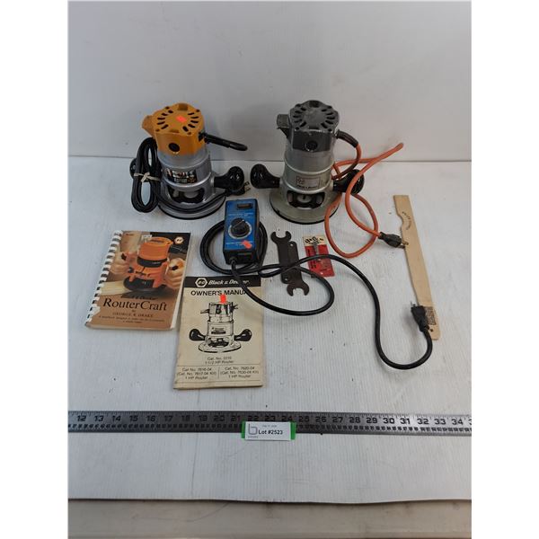 (2) Black & Decker Routers (Deluxe & 7610) - Both Tested, Speed Control, Manuals, Accessories