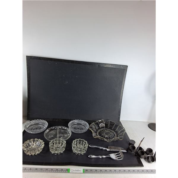 Several Clear Glass Serving Bowls, Garden Tools,Misc