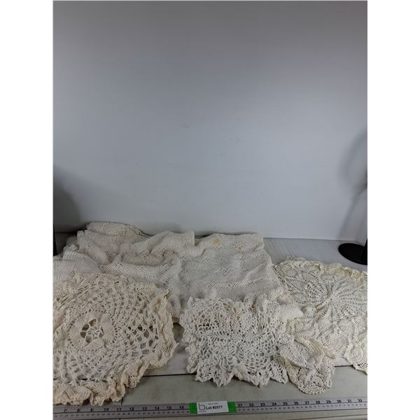 Vintage Ecru Colored Hand-Crocheted Tablecloth