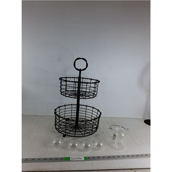 Black Metal 2-Tier Wire Fruit Storage Basket, Clear Set Glass Tealights - PICK UP
