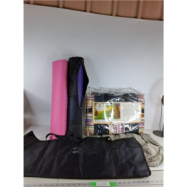 (2) Yoga Mats, Yoga Mat Bag, Cot Bag, Outdoor Blanket,  Air Mattress Pillow - PICK UP