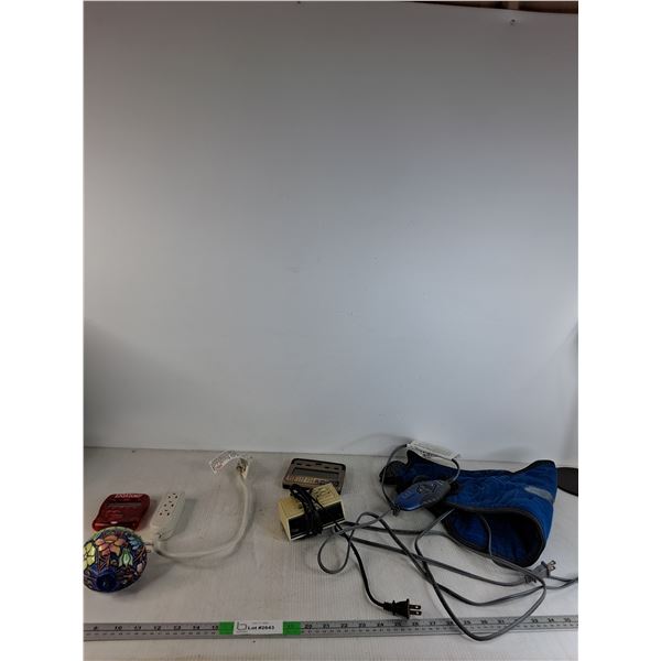 Pocket Poker, Floral Night Light, Extension Cord, Sunbeam Heating Pad, Misc