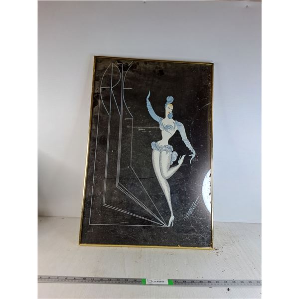 *Framed Artwork Print "Wings of a Show Girl 30"x20"( cannot ship, cracked glass,as is)