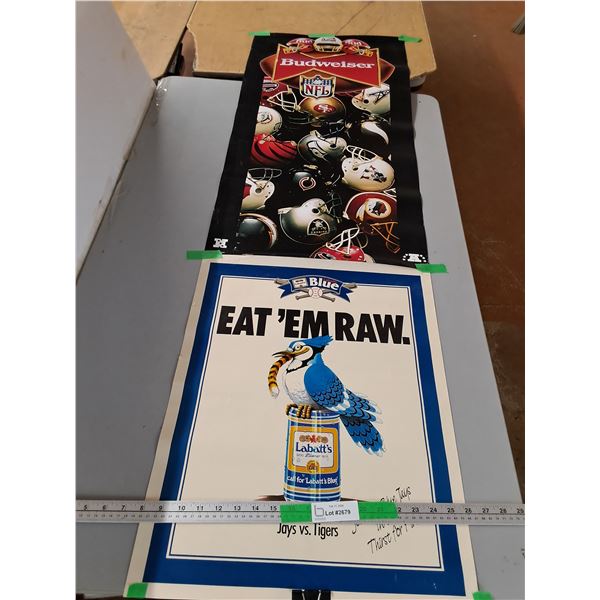 Blue Labatt's Baseball Poster, NFL Budweiser Poster- Up to 36'"x18"