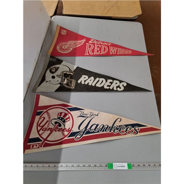 (3) Pennants; Red Wings, Raiders, New York Yankees