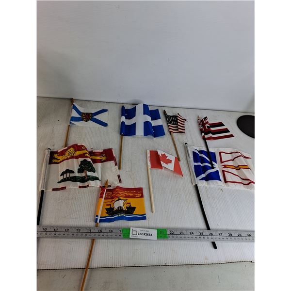 Handheld Flags Of Various Countries;  USA, Canada, Britain, Etc