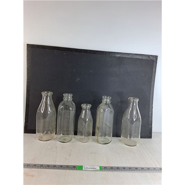 Collection Of Vintage Glass Milk Bottles (5)- cannot ship