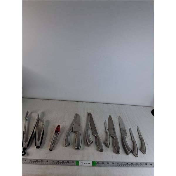 (3) Tongs, Stainless Steel Knife Set