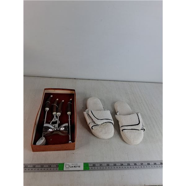 Vintage Faux Antler Bar Tool Set & White Slippers